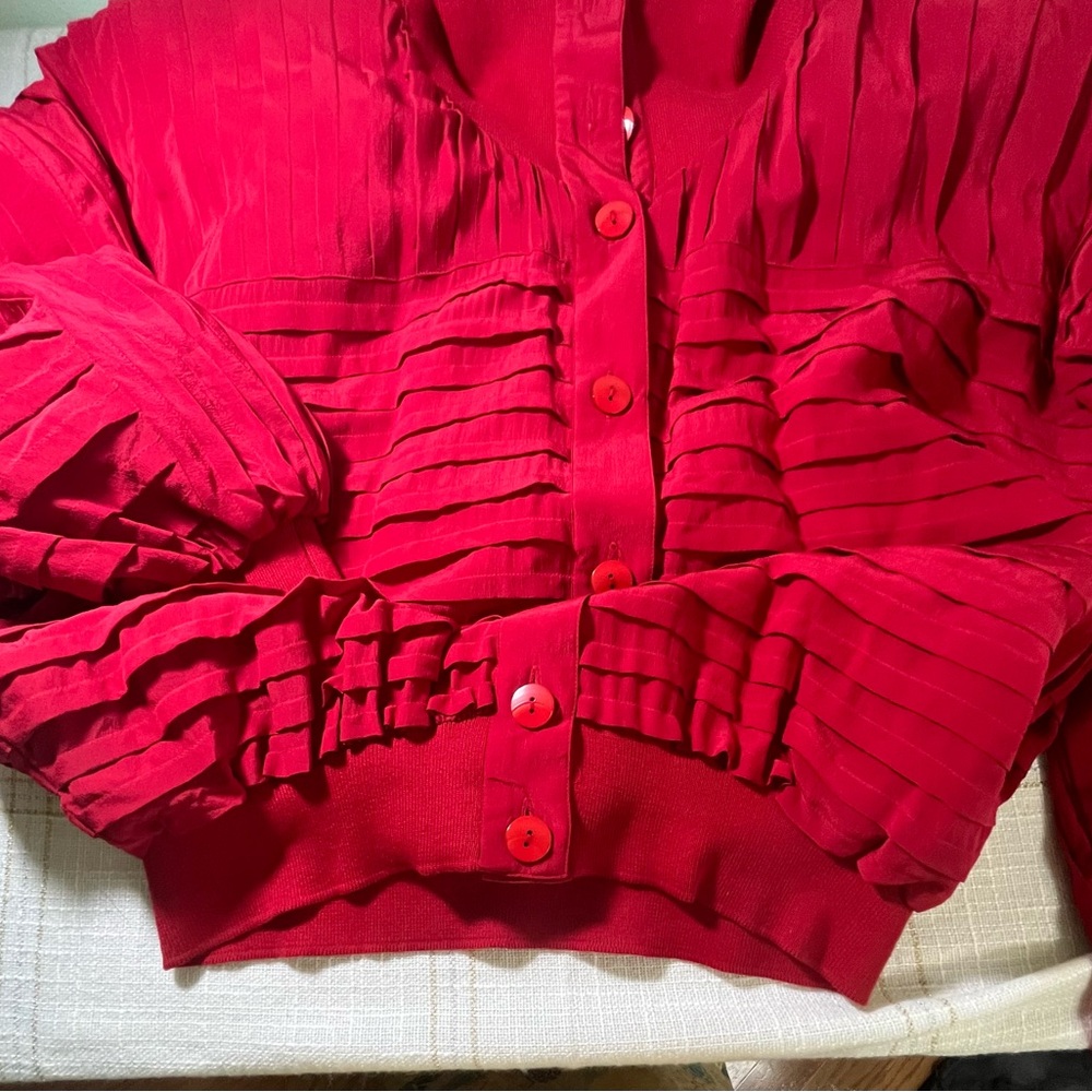 Vintage 100% Silk Bombers Jacket oversized Size M Perlita Brend Pleated design - Picture 8 of 9